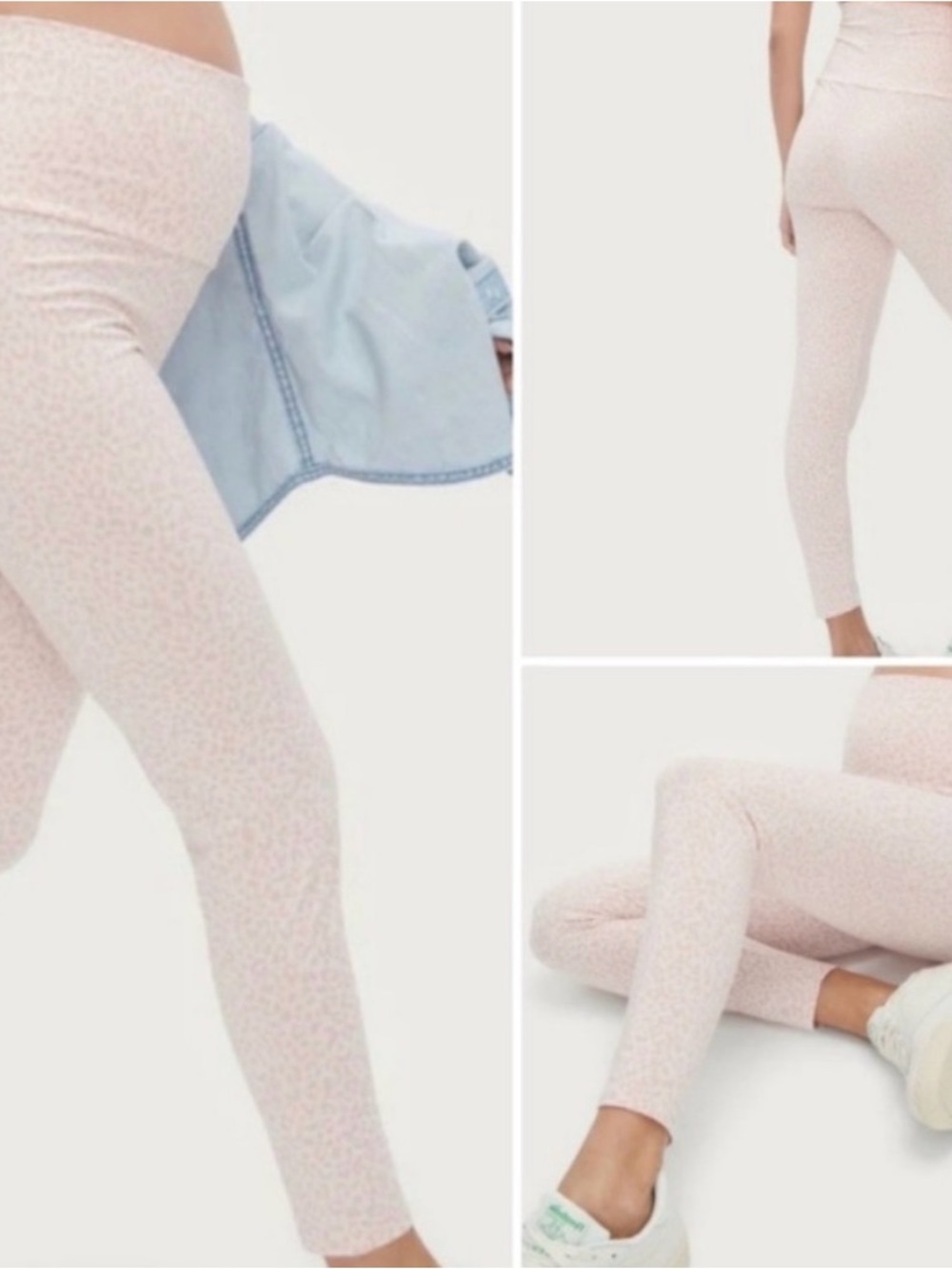 Hatch Collection.Soft Pink Maternity Leggings with Small leopard Print